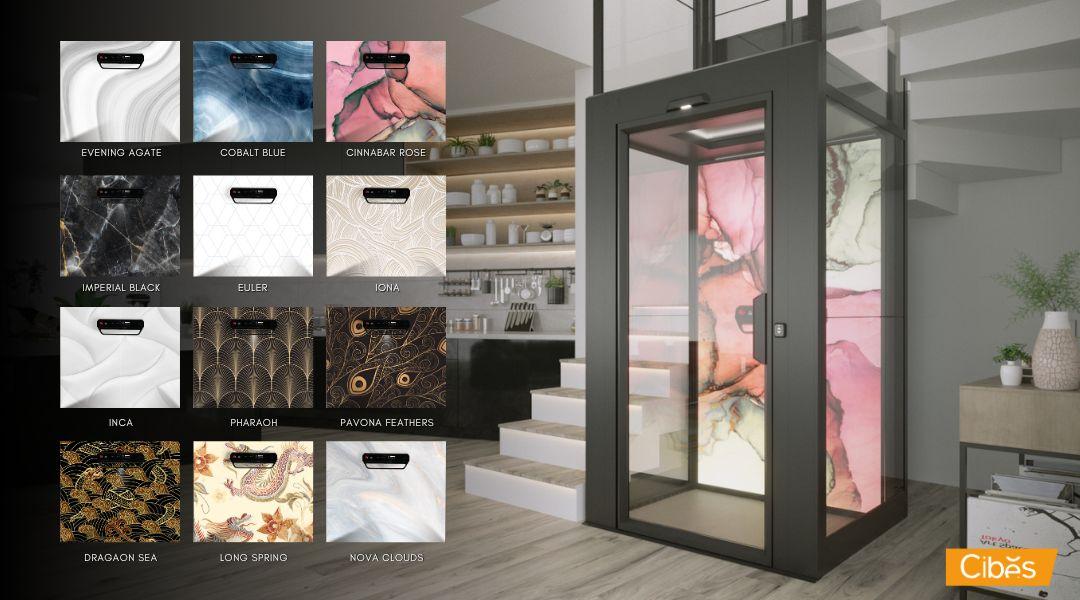 Cibes V90 Aurora+ พร้อม Patterns ลิฟท์บ้าน Cibes V90 Aurora+ พร้อม Patterns ตกแต่งภายในลิฟท์