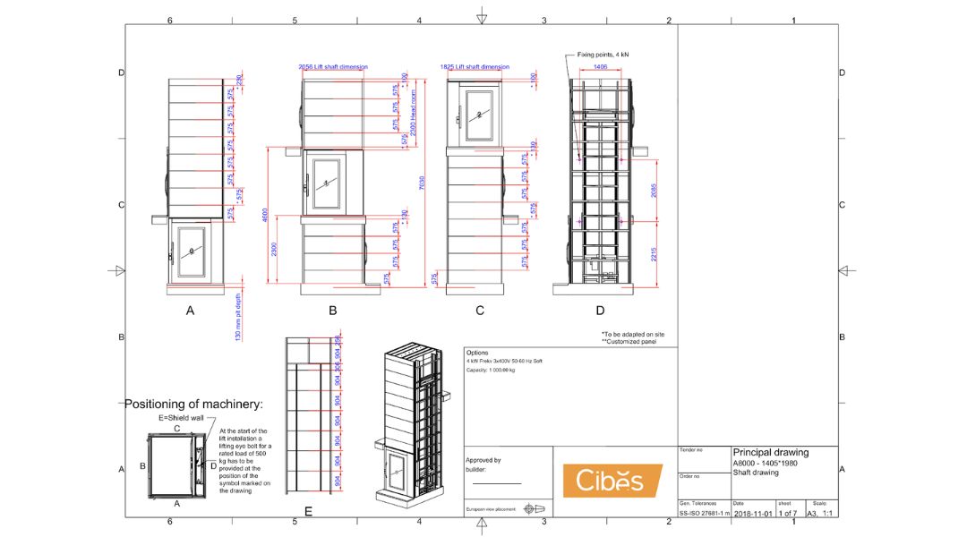 ตัวอย่างแบบลิฟท์ Cibes Extra