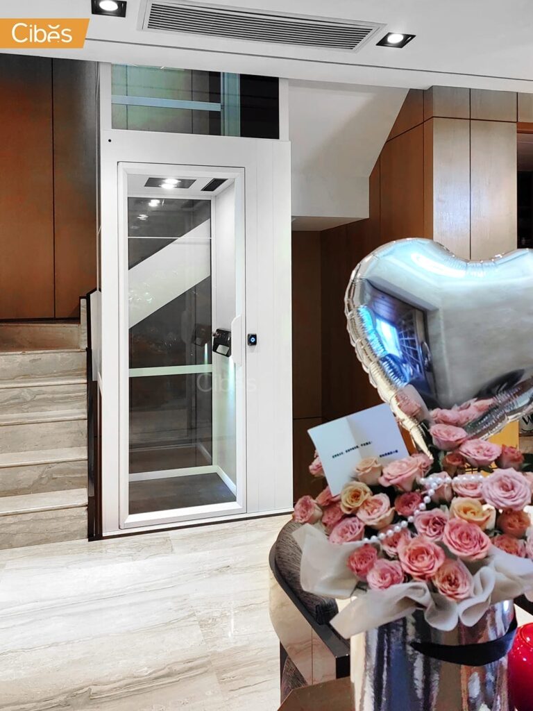Cibes V90 Elegance ลิฟท์บ้าน 3 ชั้น สี Organic Signal White (ขนาด 810×815)