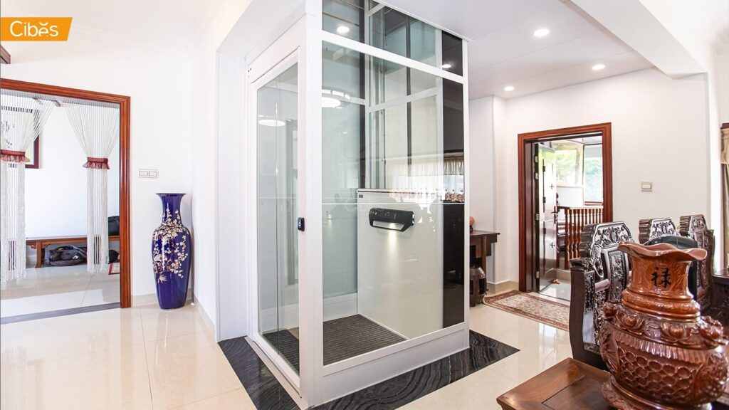 cibes V80 ele ลิฟท์บ้านสีขาว ลิฟท์บ้านกระจก 1