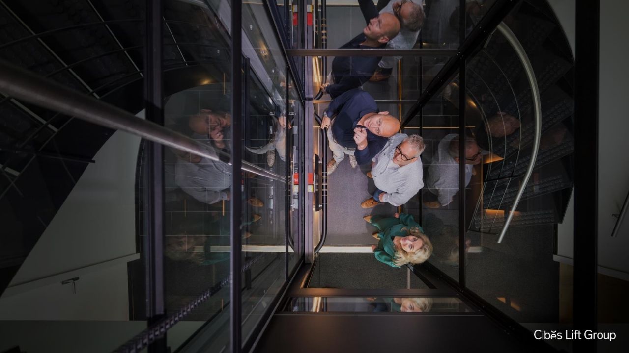 Cibes Lift Group team inside a Cibes lift, viewed from above