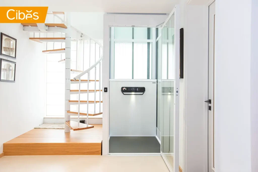 Cibes V80 Elegance สีขาว ติดตรงใกล้ผนังบ้านและบันได